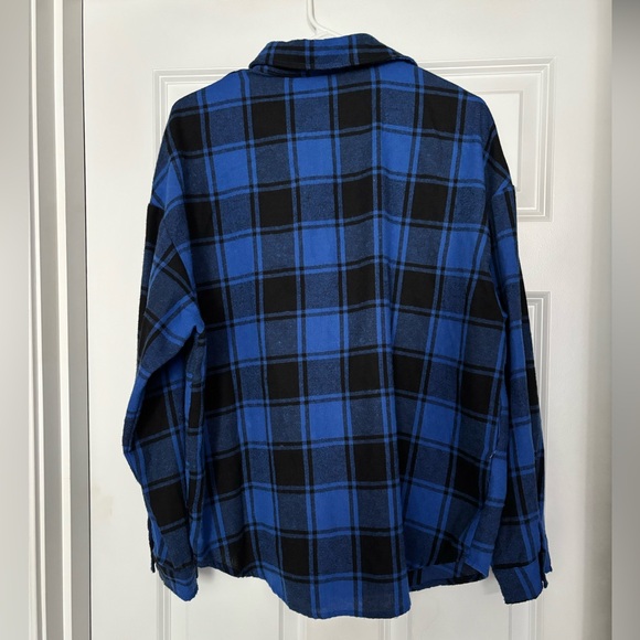 SHEIN Women's Blue and Black Plaid Button Down Shirt - Picture 2 of 4